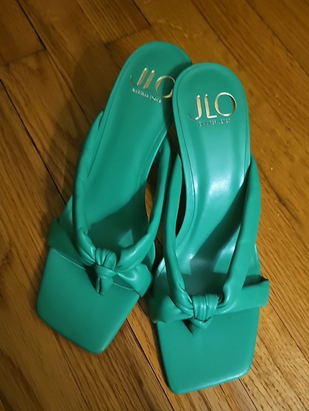 Jennifer Lopez Teal Knot-Front Square-Toe Sandals